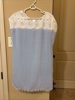 Merona White Lace Yoke Blue Stripe Shift